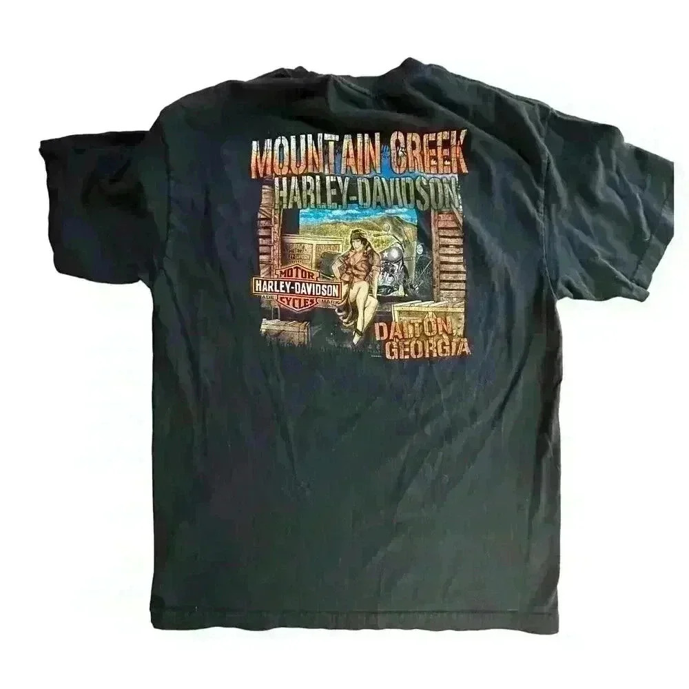 HARLEY DAVIDSON biker chick grunge goth fall womens black t-shirt l‎ SIZE LARGE